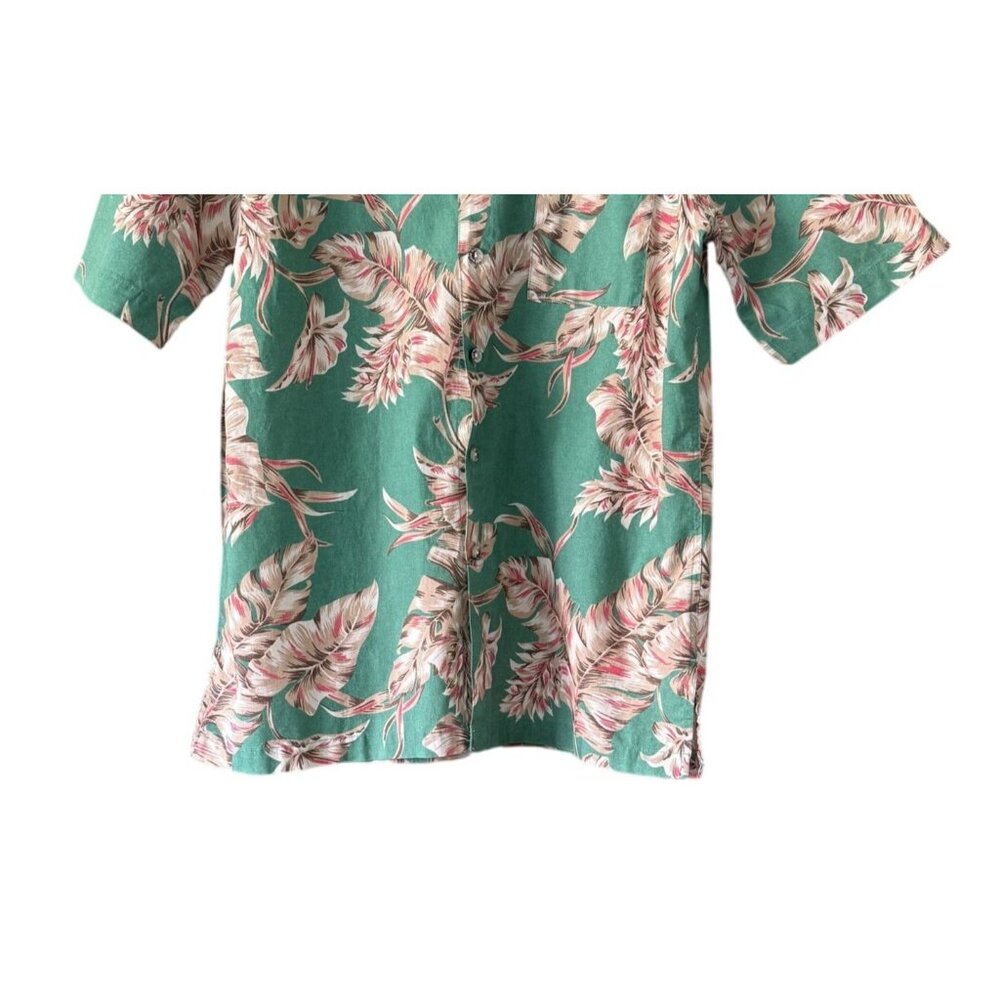 West Marine Mens Green Hawaiian Button-Up Shirt L Cotton Tropical Short Sleeve - Picture 3 of 7
